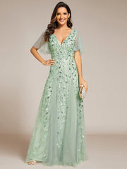 Grace | Fitted V-Neck Ruffle Sleeve Prom Dress