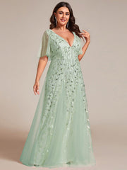 Grace | Fitted V-Neck Ruffle Sleeve Prom Dress