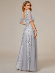 Grace | Fitted V-Neck Ruffle Sleeve Prom Dress