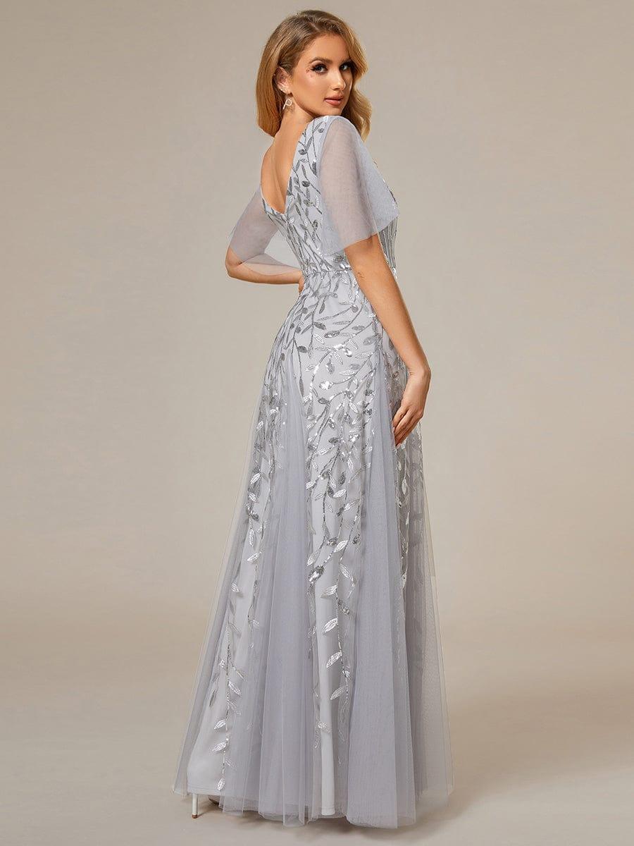 Grace | Fitted V-Neck Ruffle Sleeve Prom Dress