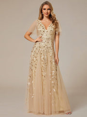 Grace | Fitted V-Neck Ruffle Sleeve Prom Dress