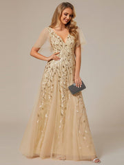 Grace | Fitted V-Neck Ruffle Sleeve Prom Dress