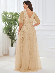 Grace | Fitted V-Neck Ruffle Sleeve Prom Dress