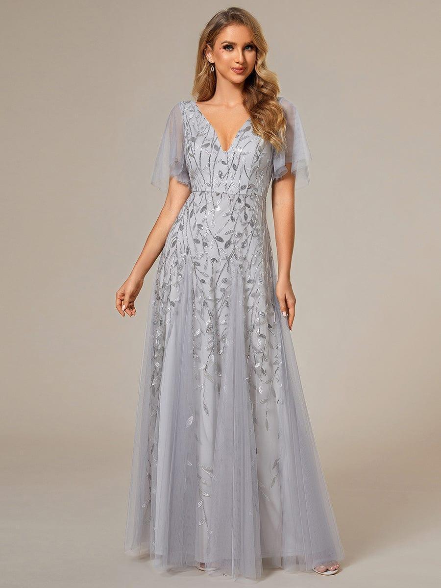Grace | Fitted V-Neck Ruffle Sleeve Prom Dress