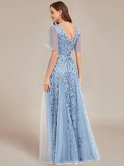 Grace | Fitted V-Neck Ruffle Sleeve Prom Dress