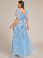 Grace | Fitted V-Neck Ruffle Sleeve Prom Dress