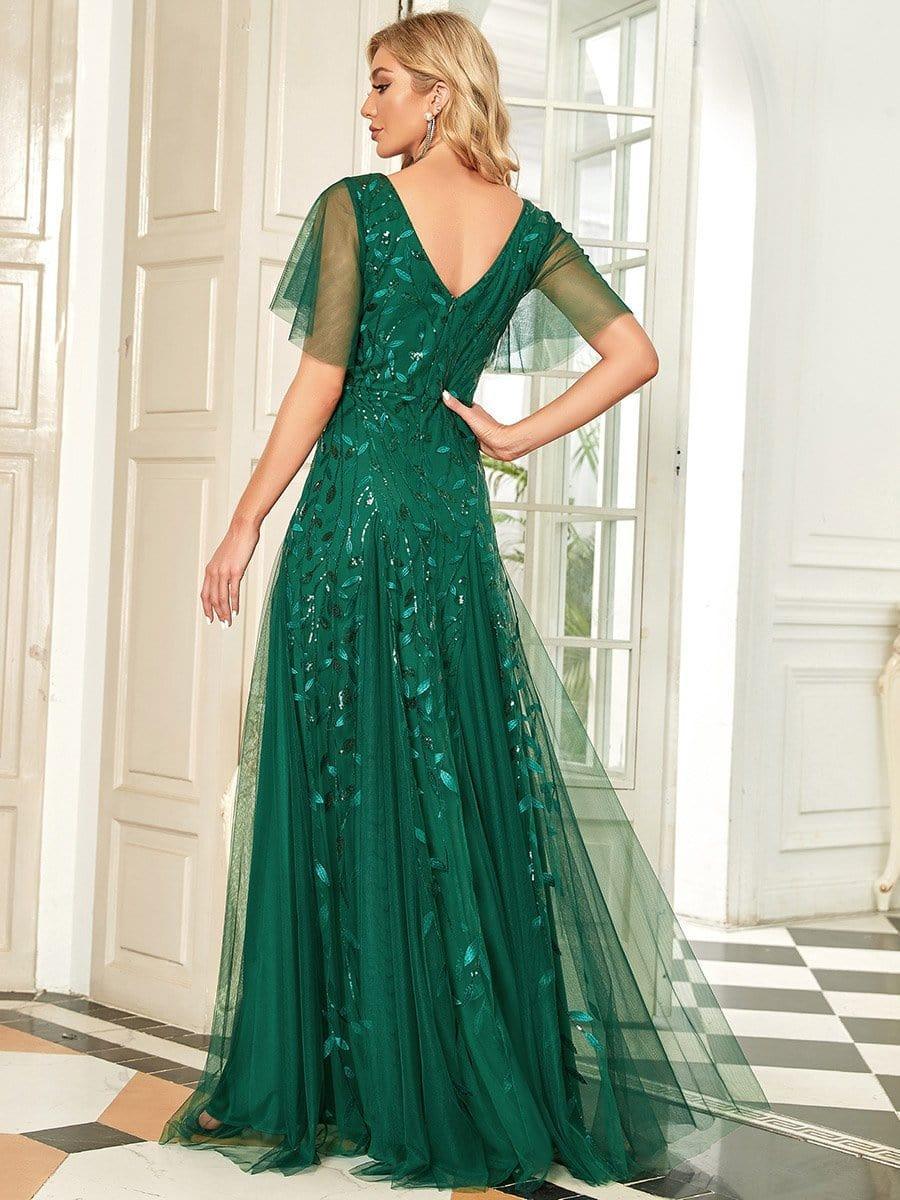 Grace | Fitted V-Neck Ruffle Sleeve Prom Dress