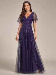 Grace | Fitted V-Neck Ruffle Sleeve Prom Dress