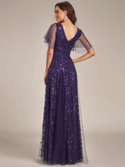 Grace | Fitted V-Neck Ruffle Sleeve Prom Dress