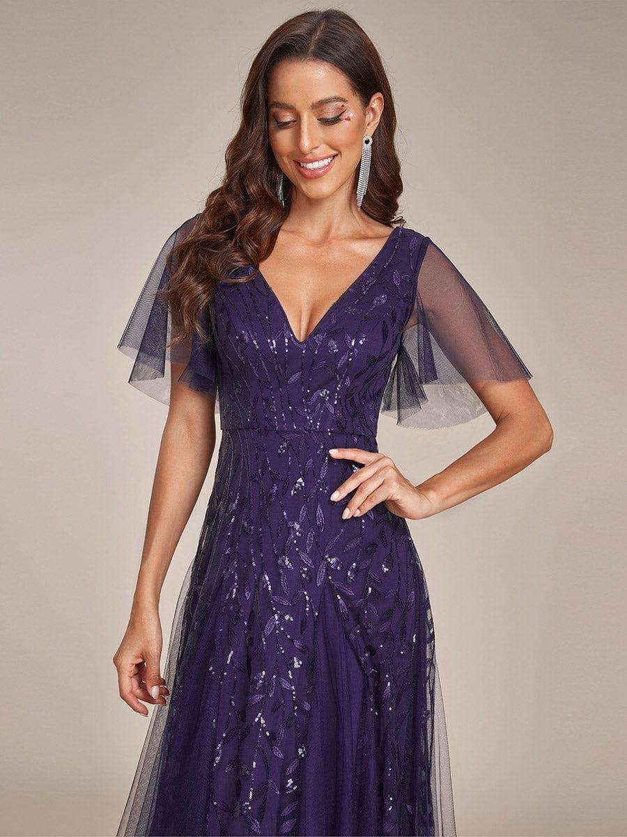 Grace | Fitted V-Neck Ruffle Sleeve Prom Dress