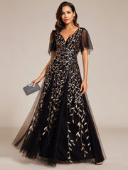 Grace | Fitted V-Neck Ruffle Sleeve Prom Dress