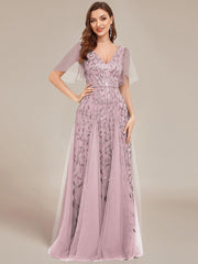 Grace | Fitted V-Neck Ruffle Sleeve Prom Dress