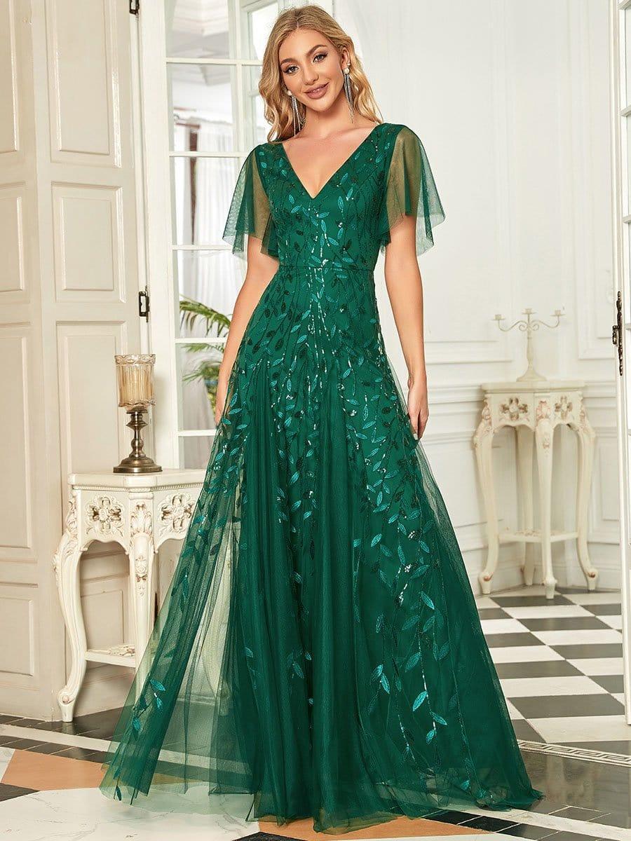 Grace | Fitted V-Neck Ruffle Sleeve Prom Dress