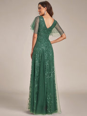 Grace | Fitted V-Neck Ruffle Sleeve Prom Dress