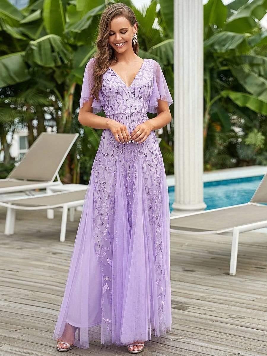 Grace | Fitted V-Neck Ruffle Sleeve Prom Dress