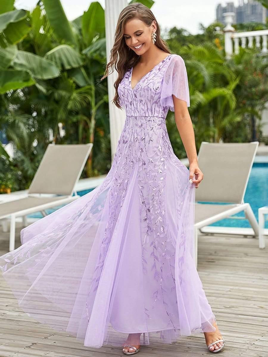 Grace | Fitted V-Neck Ruffle Sleeve Prom Dress