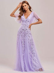 Grace | Fitted V-Neck Ruffle Sleeve Prom Dress