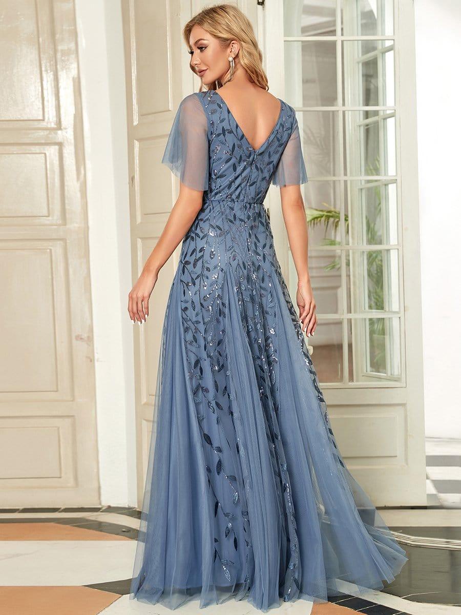 Grace | Fitted V-Neck Ruffle Sleeve Prom Dress
