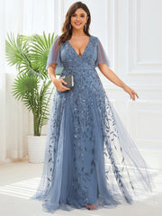 Grace | Fitted V-Neck Ruffle Sleeve Prom Dress