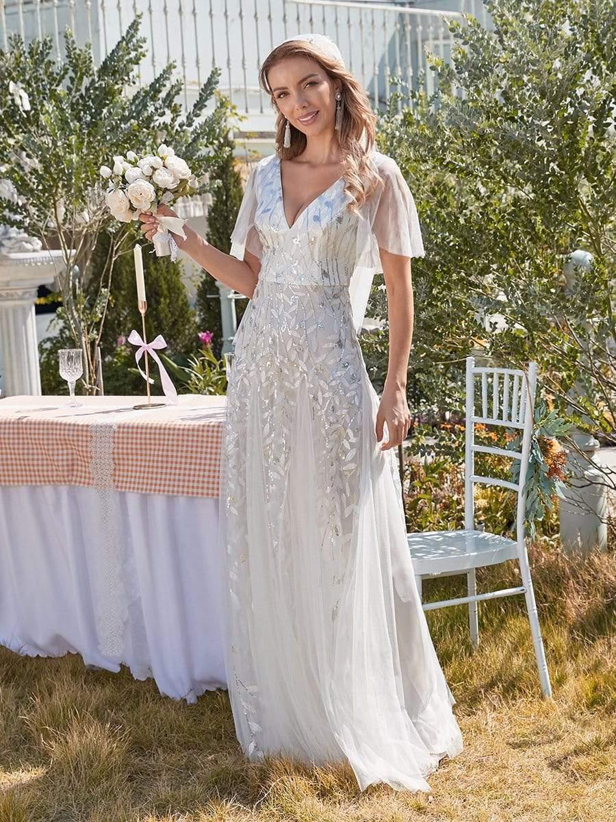 Grace | Fitted V-Neck Ruffle Sleeve Prom Dress