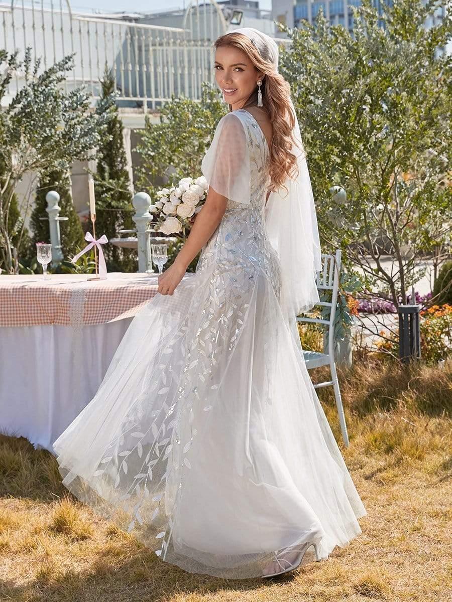 Grace | Fitted V-Neck Ruffle Sleeve Prom Dress