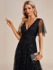 Grace | Fitted V-Neck Ruffle Sleeve Prom Dress