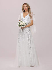 Grace | Fitted V-Neck Ruffle Sleeve Prom Dress