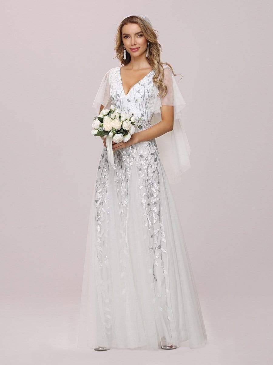 Grace | Fitted V-Neck Ruffle Sleeve Prom Dress