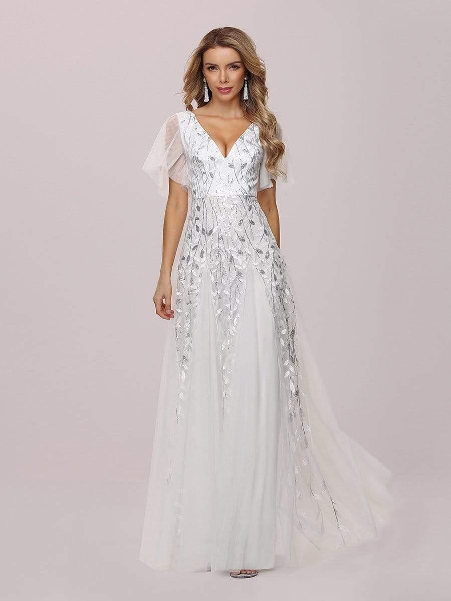 Grace | Fitted V-Neck Ruffle Sleeve Prom Dress