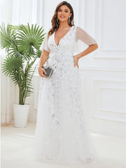 Grace | Fitted V-Neck Ruffle Sleeve Prom Dress