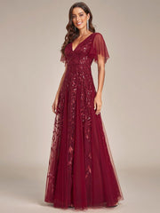 Grace | Fitted V-Neck Ruffle Sleeve Prom Dress