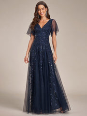 Grace | Fitted V-Neck Ruffle Sleeve Prom Dress