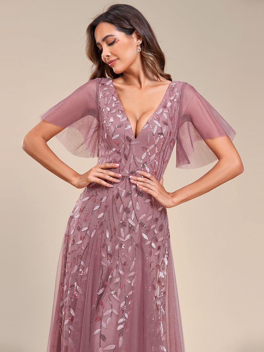 Grace | Fitted V-Neck Ruffle Sleeve Prom Dress