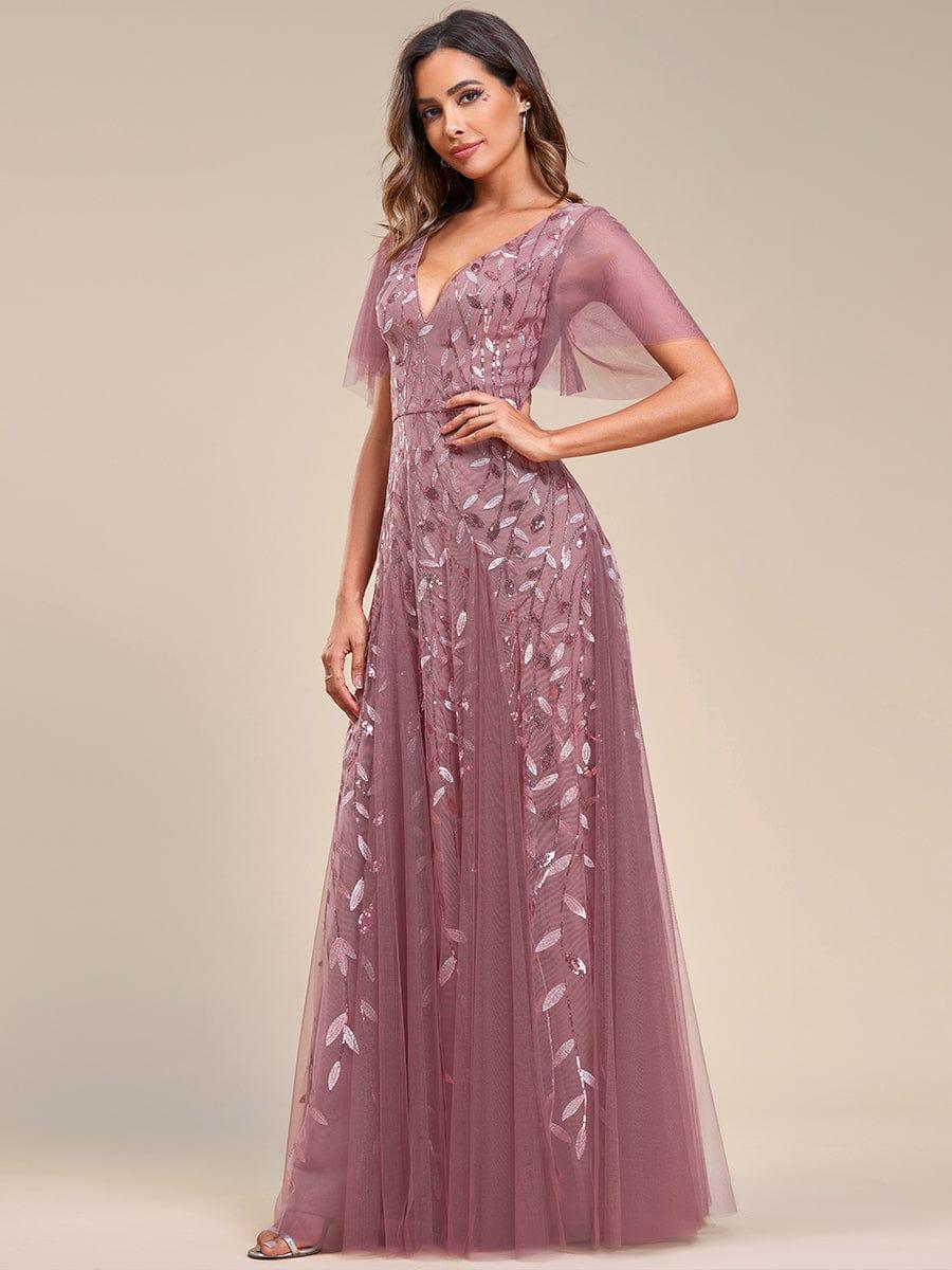 Grace | Fitted V-Neck Ruffle Sleeve Prom Dress