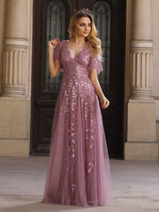 Grace | Fitted V-Neck Ruffle Sleeve Prom Dress