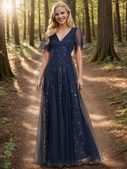 Grace | Fitted V-Neck Ruffle Sleeve Prom Dress