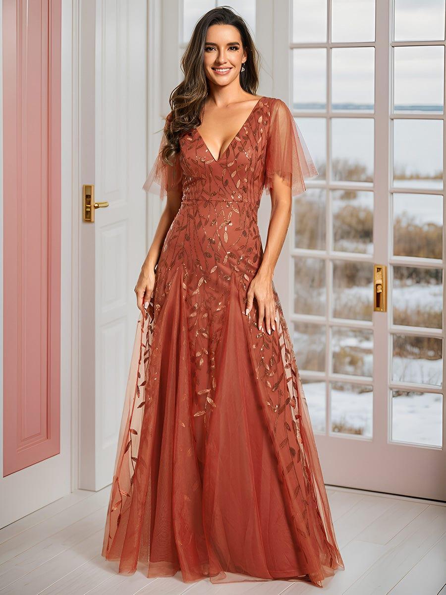 Grace | Fitted V-Neck Ruffle Sleeve Prom Dress