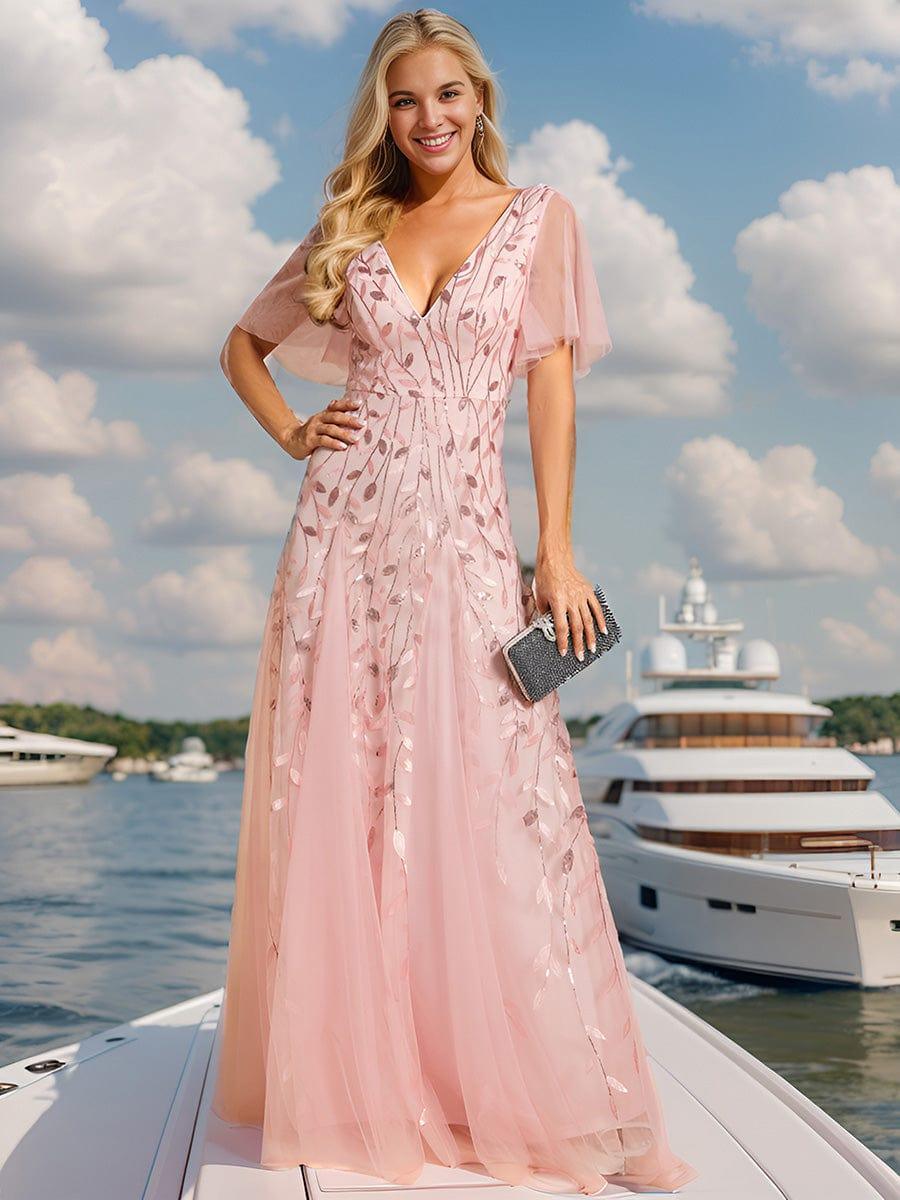 Grace | Fitted V-Neck Ruffle Sleeve Prom Dress