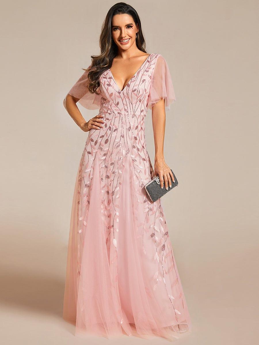 Grace | Fitted V-Neck Ruffle Sleeve Prom Dress