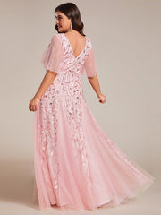 Grace | Fitted V-Neck Ruffle Sleeve Prom Dress