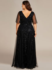 Grace | Fitted V-Neck Ruffle Sleeve Prom Dress