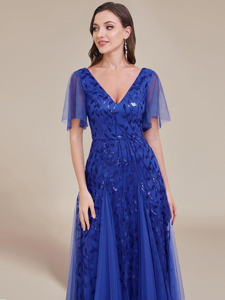 Grace | Fitted V-Neck Ruffle Sleeve Prom Dress