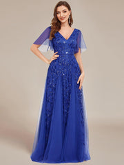Grace | Fitted V-Neck Ruffle Sleeve Prom Dress
