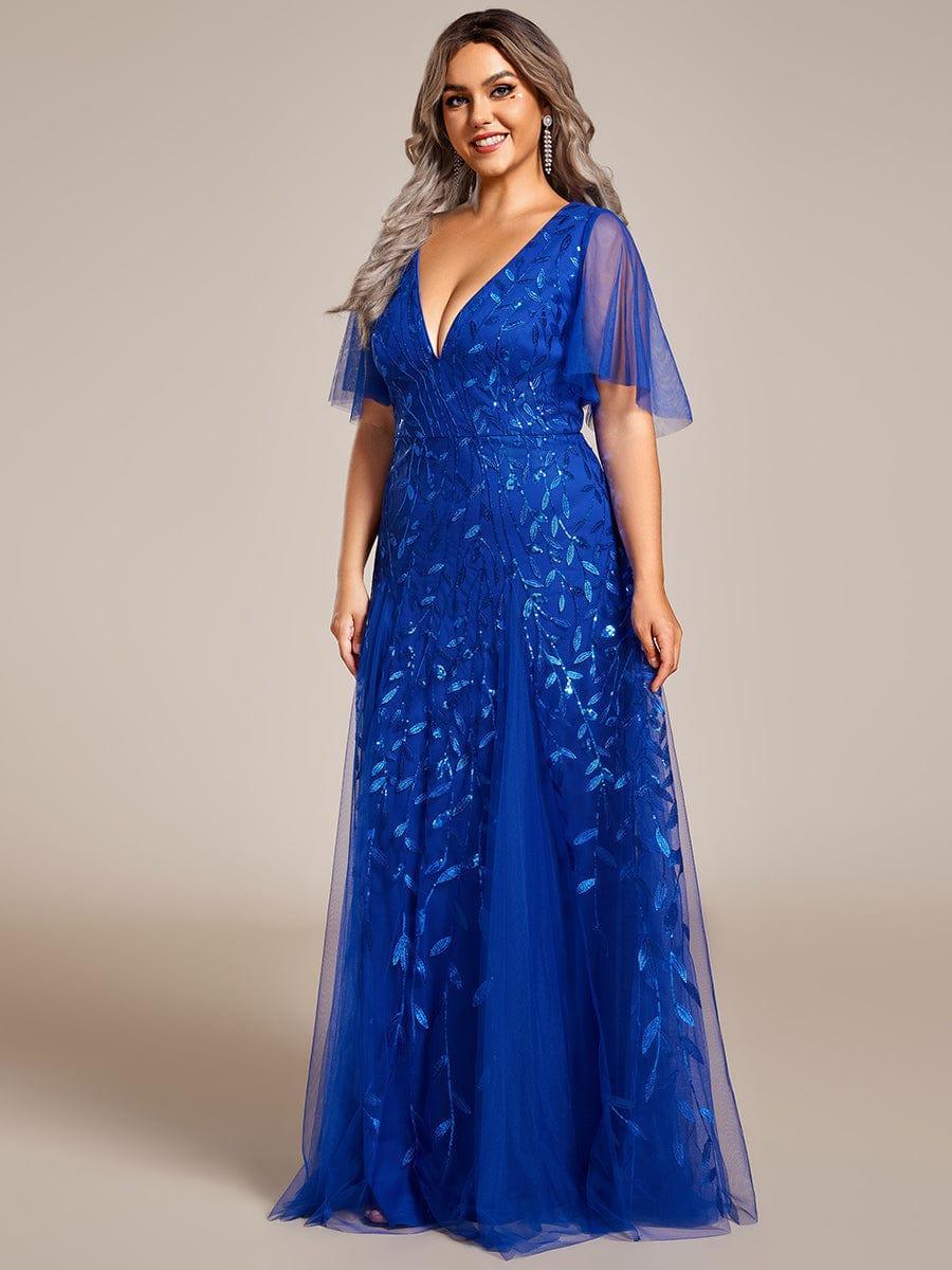 Grace | Fitted V-Neck Ruffle Sleeve Prom Dress