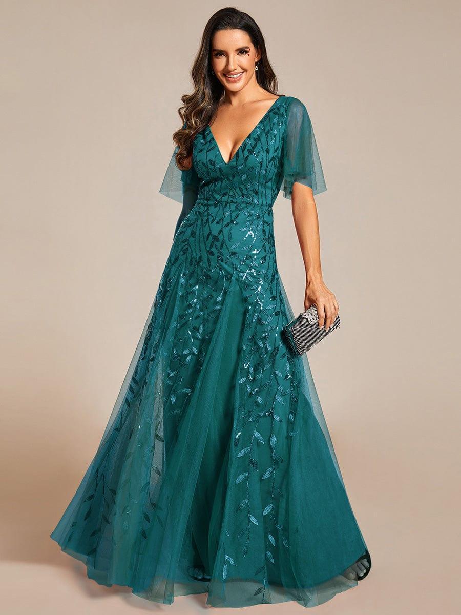 Grace | Fitted V-Neck Ruffle Sleeve Prom Dress