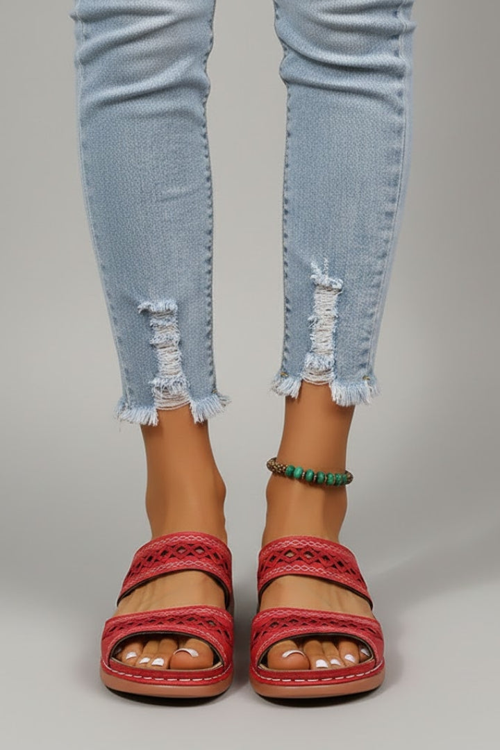 Hannah | Dual Strap Slide Sandals with Cutout Detail