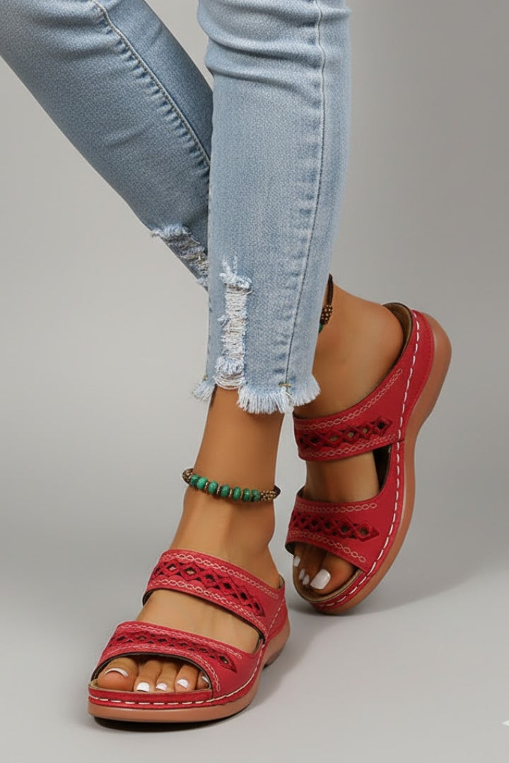 Hannah | Dual Strap Slide Sandals with Cutout Detail