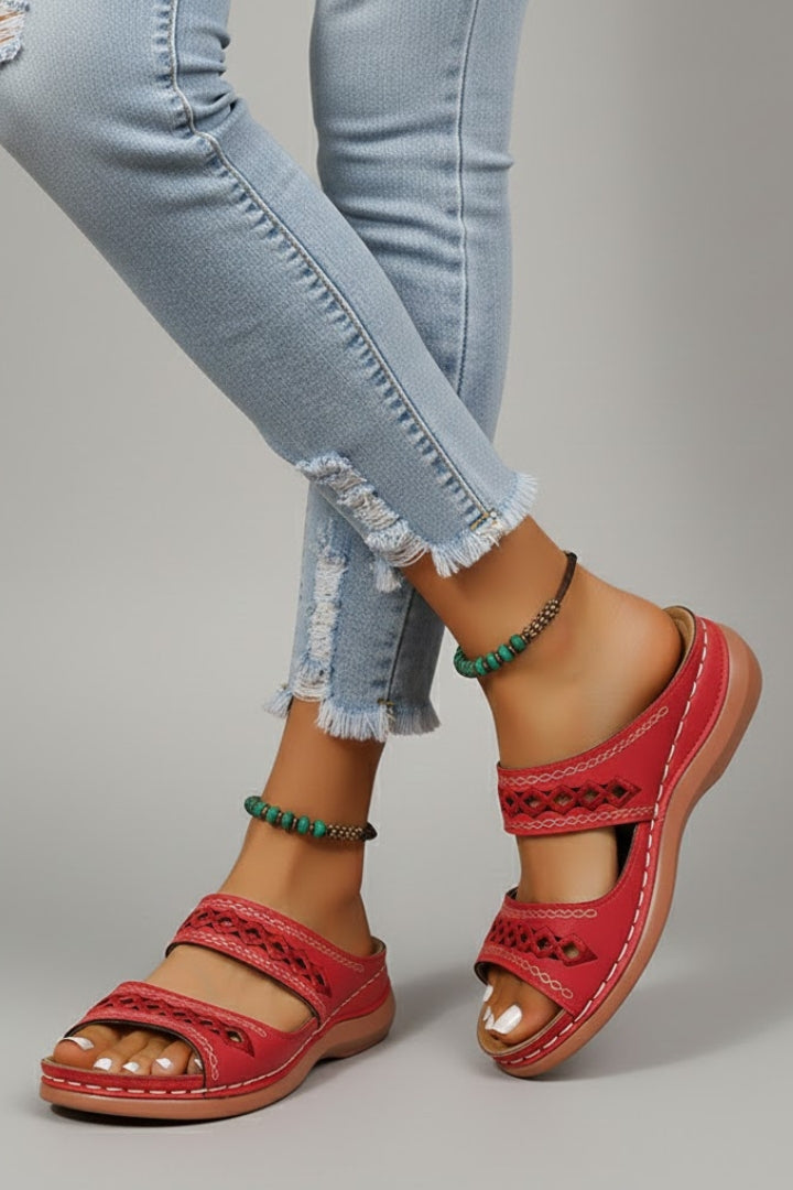 Hannah | Dual Strap Slide Sandals with Cutout Detail