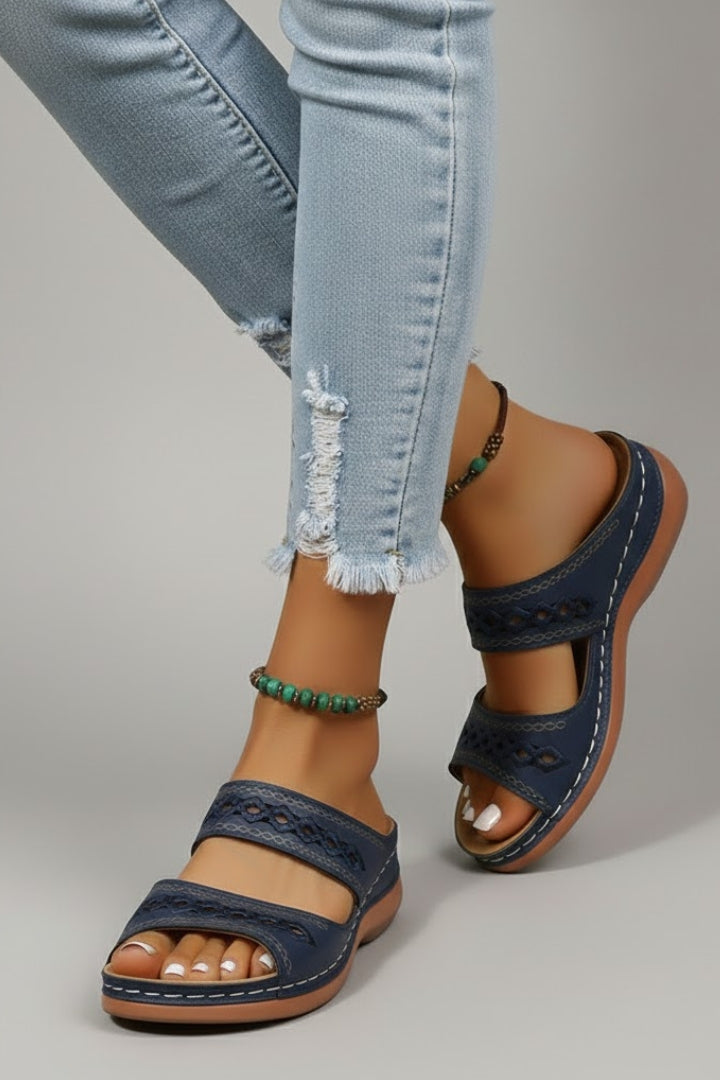 Hannah | Dual Strap Slide Sandals with Cutout Detail