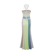 Helene | Sleeveless Halterneck Striped Maxi Dress